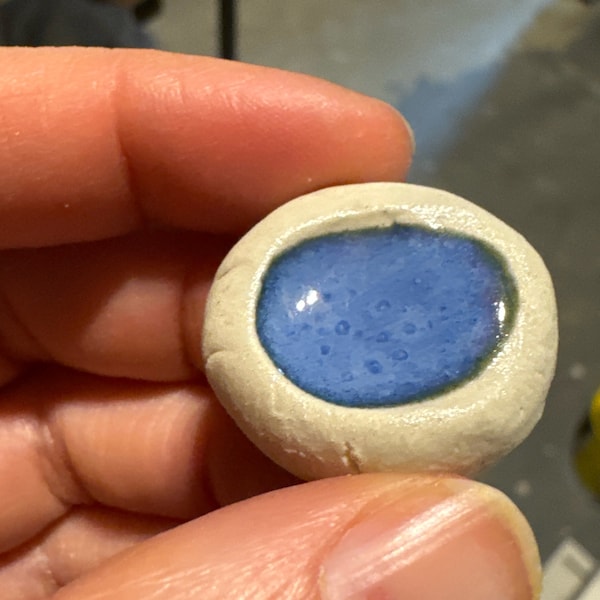 Thumb print worry stone handmade ceramic desk pottery stone treasure blue indigo glaze - for anxiety - fidget sensory textures adult + kids