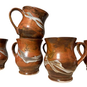 Copper kettle coffee mugs - penny bronze glaze with white swirls effects- handmade ceramic pottery - 12oz sold individually
