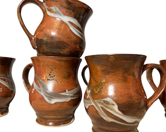 Copper kettle coffee mugs - penny bronze glaze with white swirls effects- handmade ceramic pottery - 12oz sold individually