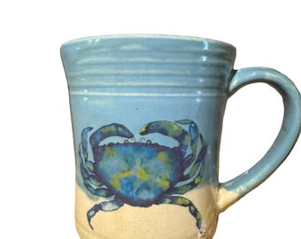 Hand painted ceramic Maryland blue crab mug (16oz) - Chesapeake Bay conservation pottery