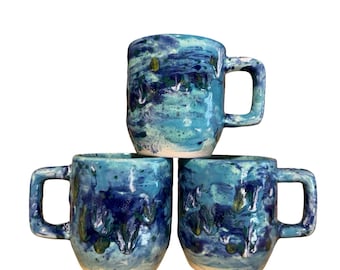 Monet Lily Pad Mug - Hand-Painted Artisan Stoneware Coffee Cup (12oz)