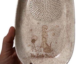 The little prince Ceramic Garlic Grater and Herb Stripper Plate: Beige and Brown Country Kitchen Pottery