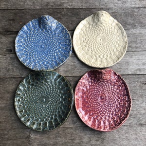 Something old something new pressed vintage lace handmade ceramic incense holders (for stick incense) - many colors available -4” diam