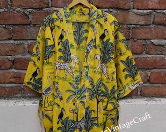 Robe kimono de plage jaune, robe en coton, robe de douche, robe de maternité Robe de bain Robe de chambre, Long Short, robes unisexes de taille plus, robes pour hommes