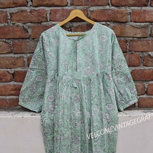 cotton dress Summer dress women with sleeves, floral dress women, Block printed dress, boho dress summer, Beach dress, Vacation dress
