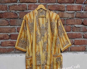 Tigeryellow  cotton Robe,Bridesmaids Robe,Wedding Dressing Gown - cotton Kimono Robe,Gift for her plus  dressing gown,Honeymoon Lounge Wear,