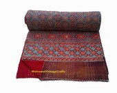 kantha Quilt Handblock King Size Quilt block print Quilt Cotton Kantha Beach Throw Bedcover Bedsheet,kantha blanket Queen Size Quilt Sheet