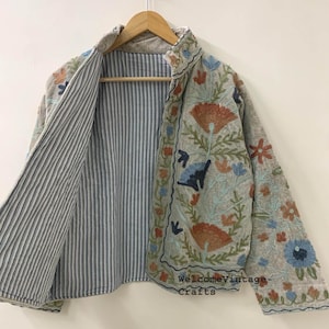 Green Embroidery floral Jackets Velvet inner Cotton Bohemian Style Winter Coat Street wear Bomber Boho Reversible Jacket for Women fashion image 7