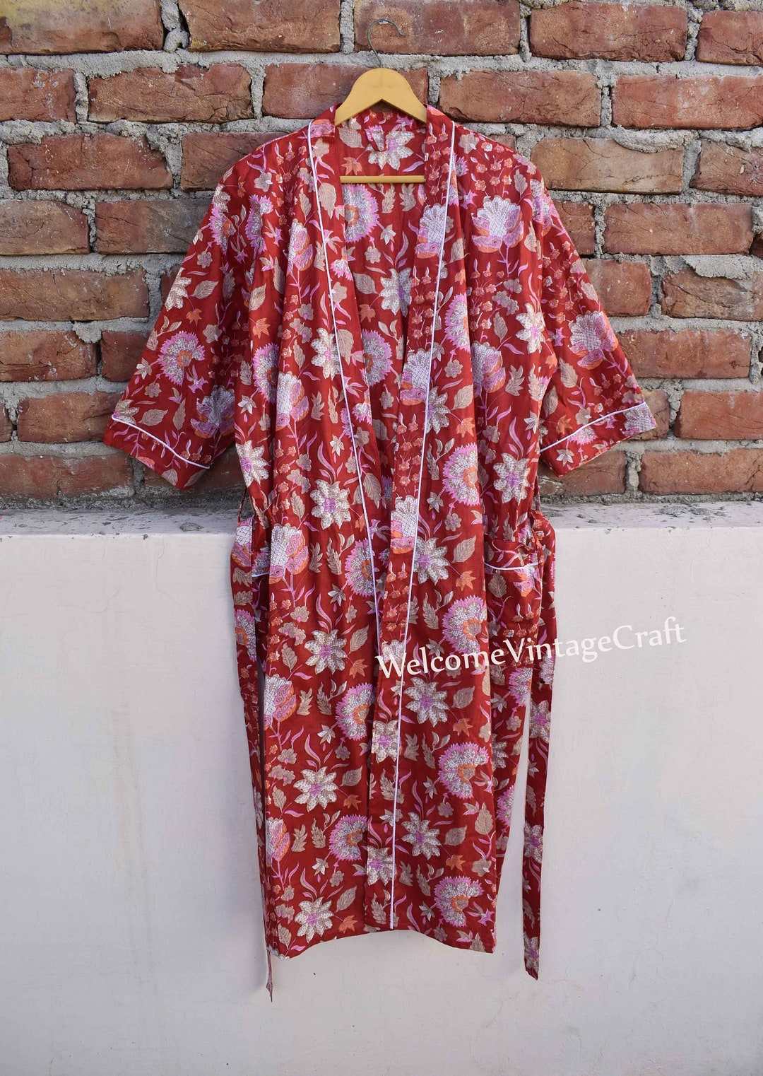 Cotton Kimono Robe, Block Print Robes for Women,dressing Gown, Plus ...