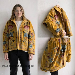 Green Embroidery floral Jackets Velvet inner Cotton Bohemian Style Winter Coat Street wear Bomber Boho Reversible Jacket for Women fashion image 18