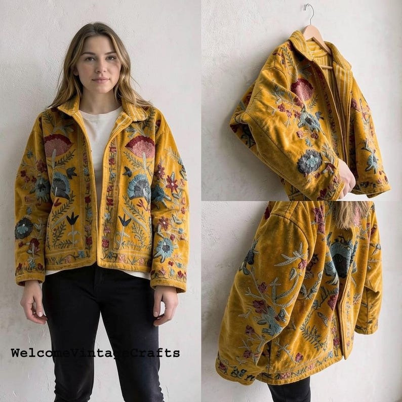Green Embroidery floral Jackets Velvet inner Cotton Bohemian Style Winter Coat Street wear Bomber Boho Reversible Jacket for Women fashion image 18