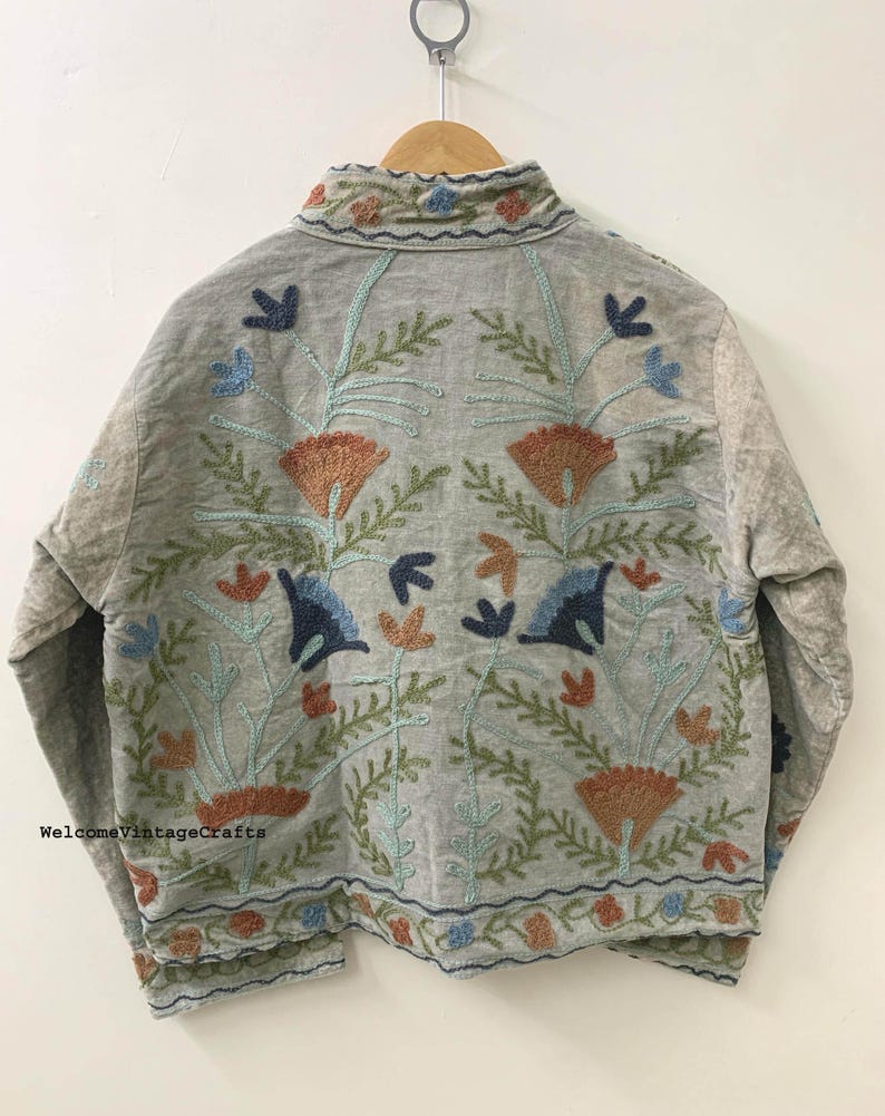 Green Embroidery floral Jackets Velvet inner Cotton Bohemian Style Winter Coat Street wear Bomber Boho Reversible Jacket for Women fashion image 9