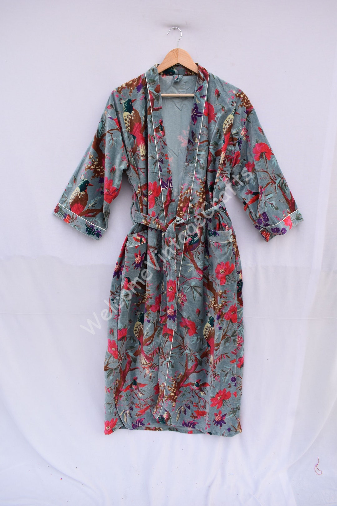 Green Velvet Kimono Robe Dressing Gown,bridesmaid Summer Winter