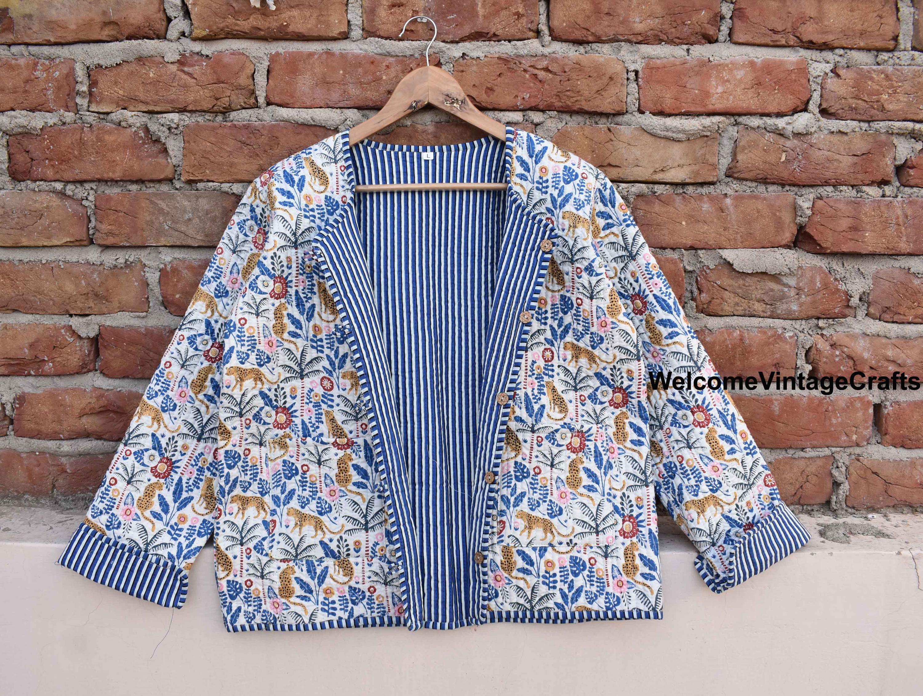 Silk Block Printed Reversible Winter Jacket main image 1