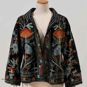 Green Embroidery floral Jackets Velvet inner Cotton Bohemian Style Winter Coat Street wear Bomber Boho Reversible Jacket for Women fashion image 12