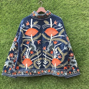 Green Embroidery floral Jackets Velvet inner Cotton Bohemian Style Winter Coat Street wear Bomber Boho Reversible Jacket for Women fashion image 4
