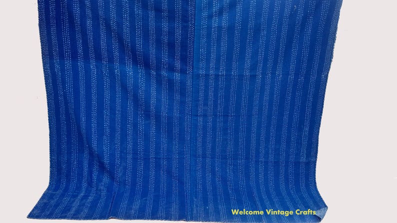 Patchwork Quilt Indigo block print Kantha Quilt Handblock kantha King Size Cotton Blanket Kantha Beach Throw Bedcover Bedsheet Queen throw