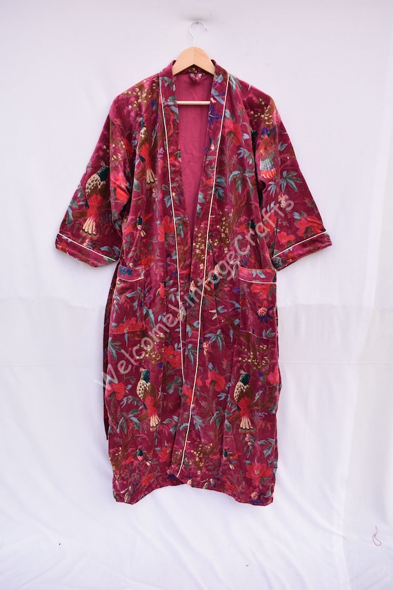 Cotton Velvet Indian Beach Kimono Robe ,kimono Robe,cotton Robe