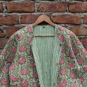 Baumwoll-Steppjacke Frauen tragen vorne offene Kimono-Streifenpaspel Handgefertigte Vintage-Steppjacke, Mäntel, neuer Stil, Boho-Doppelseite tragen Bild 3