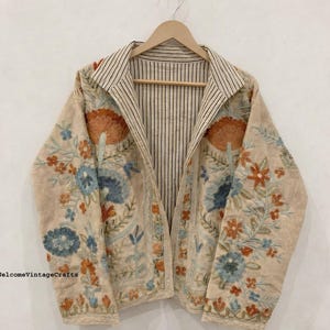 Green Embroidery floral Jackets Velvet inner Cotton Bohemian Style Winter Coat Street wear Bomber Boho Reversible Jacket for Women fashion image 14