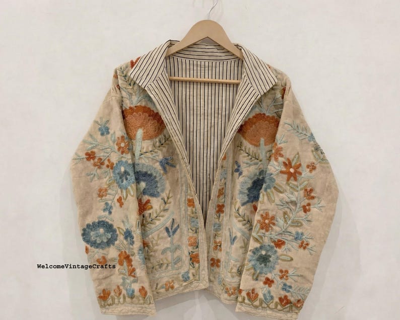 Green Embroidery floral Jackets Velvet inner Cotton Bohemian Style Winter Coat Street wear Bomber Boho Reversible Jacket for Women fashion image 14