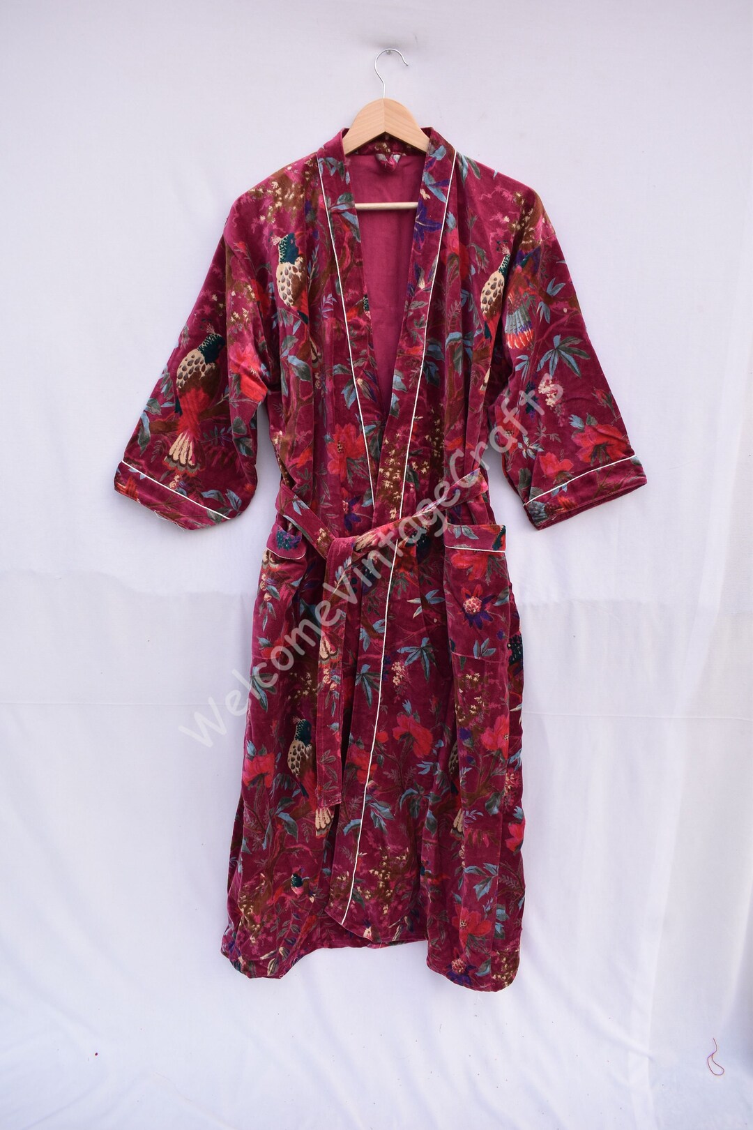 Robe kimono de plage indienne en velours de coton, robe kimono