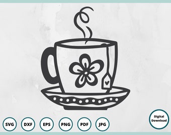 Tee SVG | Teetasse SVG | Teetasse SVG | Teeliebhaber svg | Küche Svg | Muttertag svg | florale Teetasse svg | Teetasse png | Teetasse png | Tee png