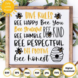 Abeille SVG | Abeille heureuse SVG | Type d'abeille SVG | Abeille positive svg | Svg bourdon | Svg abeille | Ruche d'abeilles svg | signe de ferme svg | Règles de la ruche