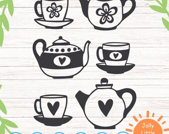 Tea Pot SVG Bundle | Tea Cup Clipart, Kitchen Sign (Digital Download)