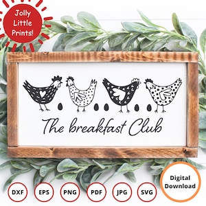 Der Frühstücksclub SVG | Lustige Huhn Digitale Datei | Bauernhaus-Schild SVG