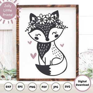 Couronne florale de renard SVG | Animal des bois mignon SVG | Fichier de coupe de décoration de chambre d'enfant pour Cricut & Silhouette