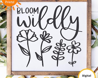Wilde bloemen SVG | Tuin bloemen clipart (digitale download)