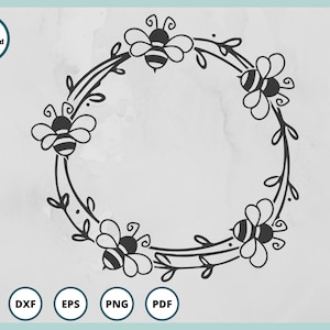 Bee Wreath SVG | laurel wreath SVG | Bee SVG | Honey Bee svg | floral wreath svg | Circle Monogram svg | floral frame svg | bee frame svg