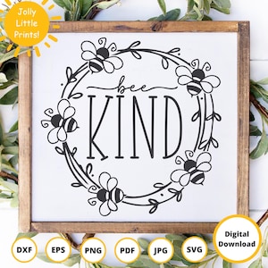 Bijensoort SVG | Bijen-svg | Wees aardig SVG | honingbij-svg | krans-svg | hommel-svg | bloemenkrans svg | cirkel monogram svg | Botanische svg