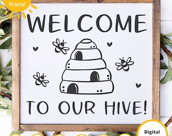 Letrero de bienvenida con colmena SVG / Decoración de granja (Descarga digital)
