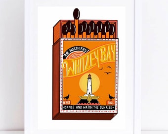 Whitley Bay Matchbox Art Prints from A4. Frameless by Sofia Barton. A6 greeting cards. Sunset. Northern. Geordie.