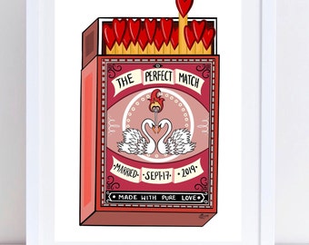 Perfect Match Matchbox Personalized Print. Love. Anniversary. Valentines Day. Wedding. Engagement. Add your own text.