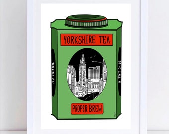 Yorkshire Tea Tin Vintage Illustration Print by Sofia Barton. Handmade. Personalised. York. Tea lover. Northern. From A4