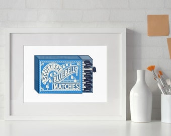 Scottish Bluebell Matchbox Print by Sofia Barton. Heritage. Victorian. Glasgow. A4+