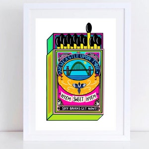 Newcastle Tyne Bridge Art Print: Vintage Geordie Matchbox Design