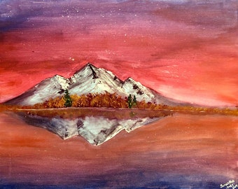 Mountain Reflection, Acrylic Mountain Painting, 16"x20", Original on Canvas