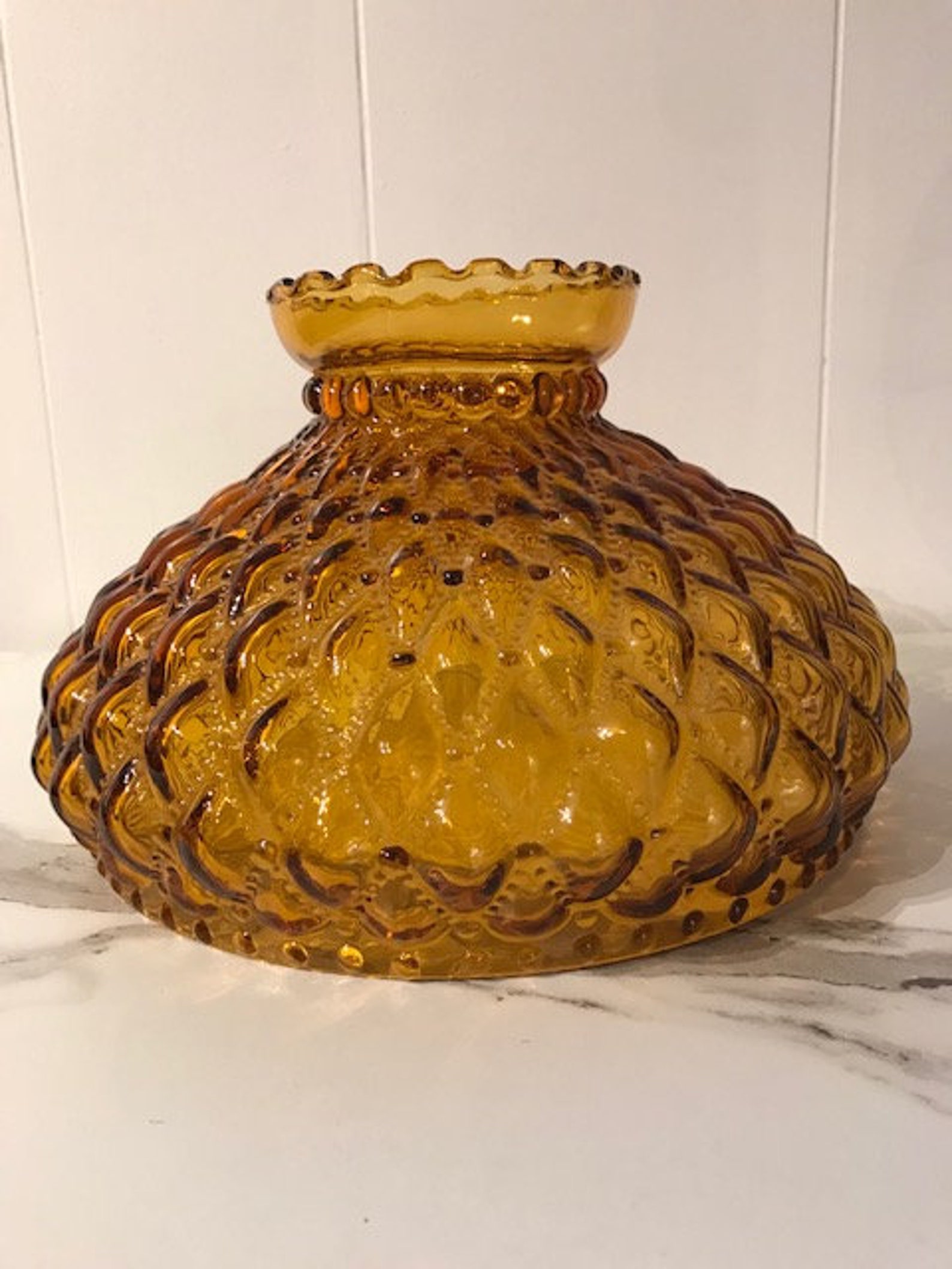 Amber Quilted Hurricane glass lamp shade Etsy