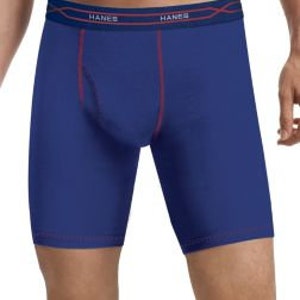 以下が含まれることがあります： 「HANES」と書いてある赤いウエストバンドが付いた青いボクサーブリーフ。