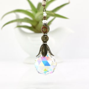 Bohemian Crystal Sun Catcher: Agate & Czech Glass Prism, Antique Bronze
