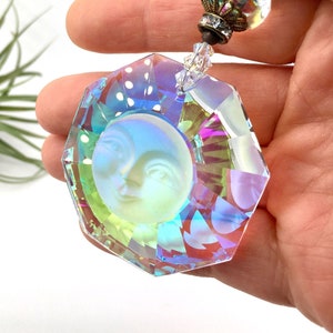 Handmade Moon Face Sun Catcher, Window Hanging, Sun Catcher, Rainbow Maker, XLG50mm Prism, Garden, Home, Gift, 2 DirtyBirds Boutique
