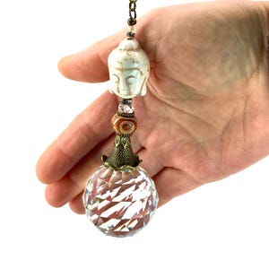 Crystal Sun Catcher: Gemstone Buddha, Czech Glass Beads, Rainbow Maker