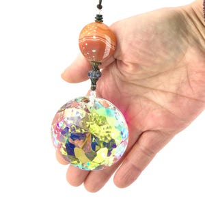 Agate Boho Sun Catcher for Window or Garden Decor- Crystal Hanging, Large 60mm AB Crystal: Artisan Made
