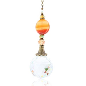Agate Gemstone Sun Catcher: Swarovski Crystals & Prism Sphere