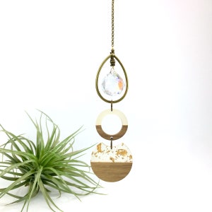 Gold Leaf Sun Catcher: Asfour Crystal Prism, Antique Bronze Charm