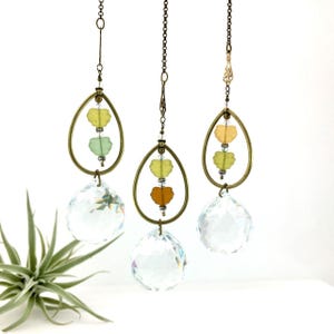 Autumn Leaves Crystal Sun Catcher: Czech Glass Beads, Antique Bronze